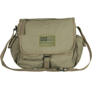 RETRO MESSENGER BAG W/SKULL EMBLEM - OLIVE DRAB